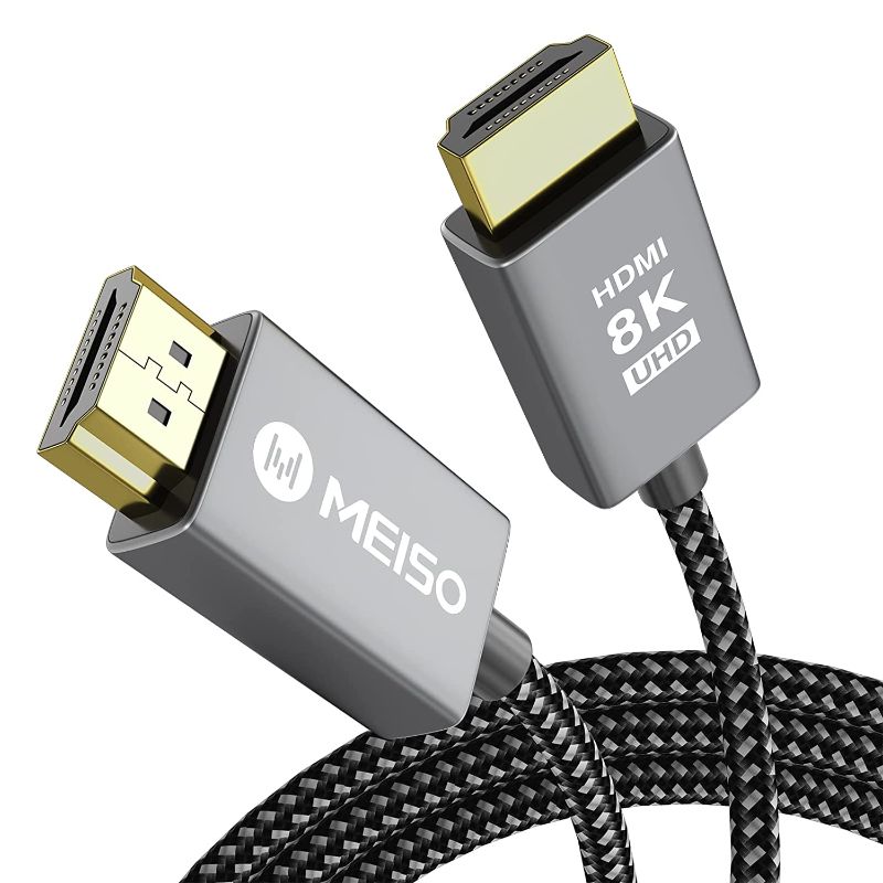 Photo 1 of HDMI Cable 8K 6.6FT/2M, MEISO HDMI 2.1 Cable 48Gbps [8K@60Hz,4K@120Hz, 2K@144Hz, 1080P@240Hz], Ultra HD Gold-Plated Braided Cord, Compatible with OLED, PS5/4, Xbox, Monitor, Laptop, Projector
