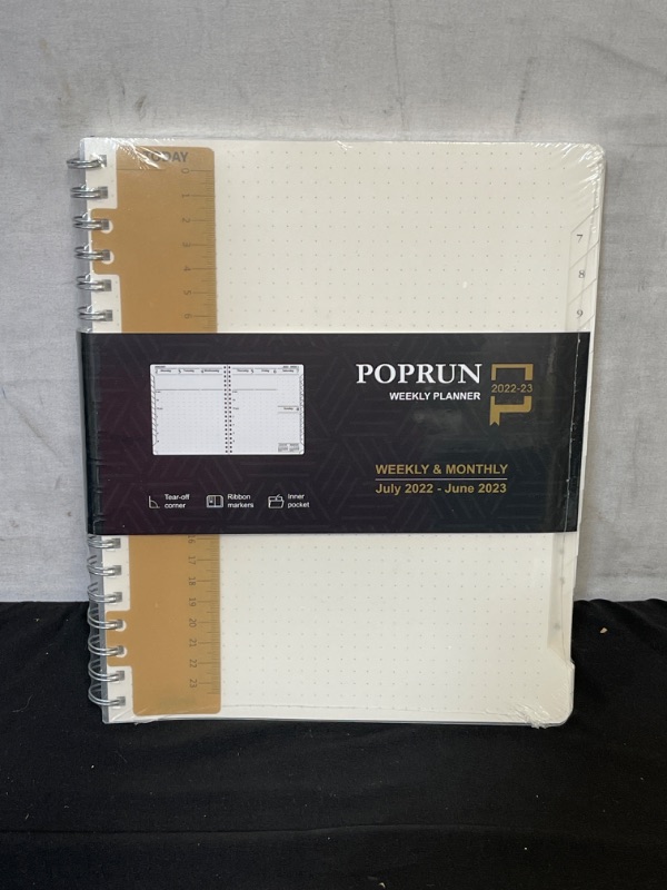 Photo 1 of Essentials Weekly Planner 2022-2023, POPRUN Daily Monthly Calendar Agenda 8.5'' x 10.5'', Vertical Academic Year July 2022 - June 2023 Simplified Bullet Dotted Journal with Transparent Plastic Cover