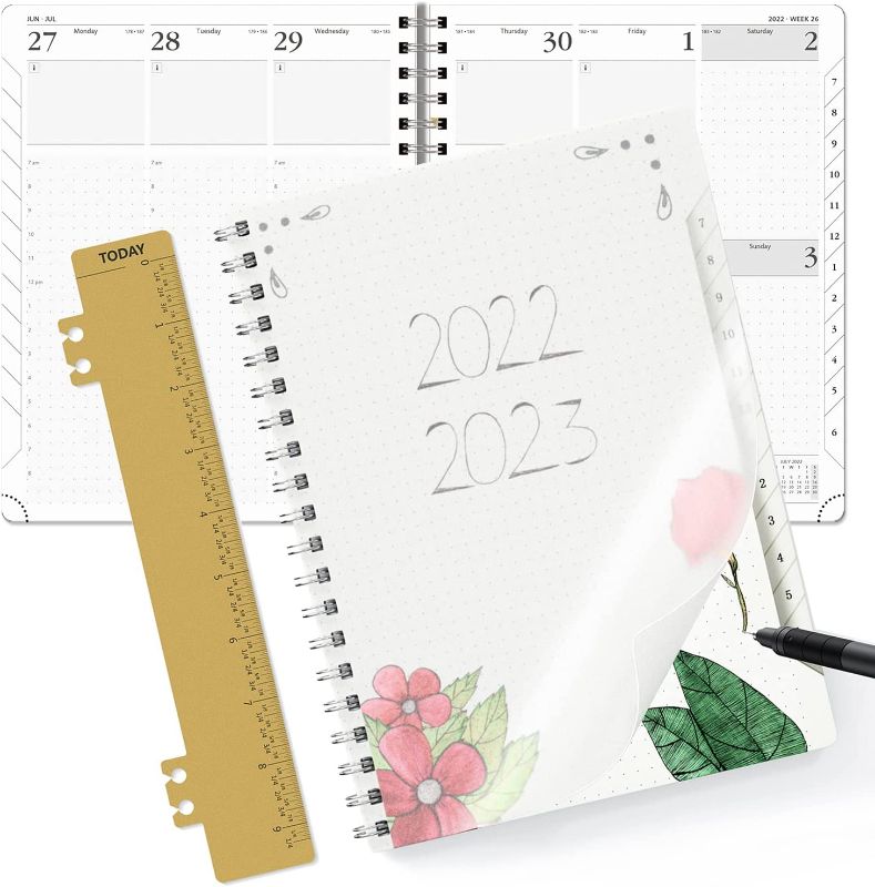 Photo 1 of Essentials Weekly Planner 2022-2023, POPRUN Daily Monthly Calendar Agenda 8.5'' x 10.5'', Vertical Academic Year July 2022 - June 2023 Simplified Bullet Dotted Journal with Transparent Plastic Cover