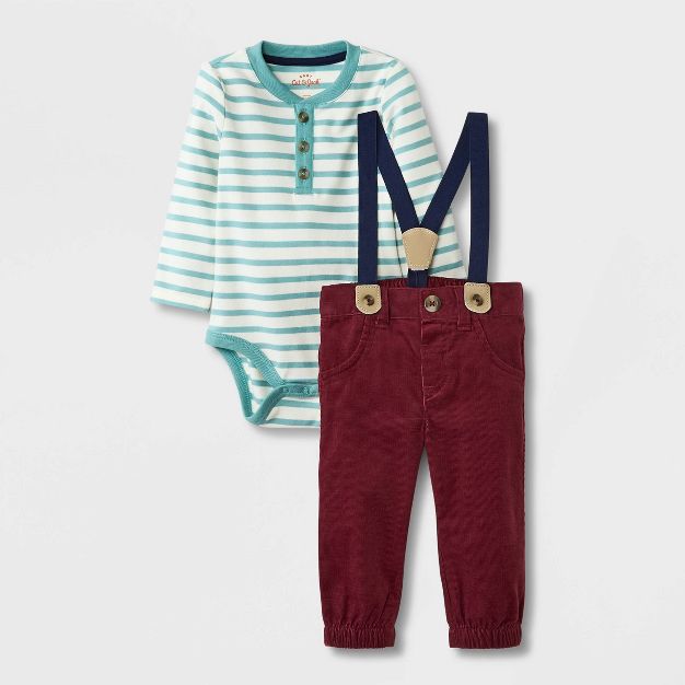 Photo 1 of Baby Boys' Corduroy Henley Suspender Set - Cat & Jack™ Off-White, SIZE 12M

