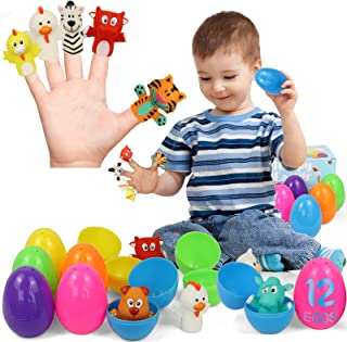 Photo 1 of ALLCOLOR 12 Pcs Easter Egg Finger Animal Puppets,Prefilled Easter Eggs Basket stuffers,Easter Hunt Toys for Toddlers, Easter Party Favors Classroom Exchange Prize Gifts for Kids Boys Girls