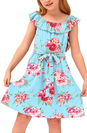 Photo 1 of BesserBay Girl's Casual Ruffle Elastic Neckline Off Shoulder Floral Midi Dress  2X