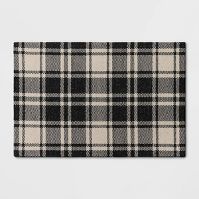 Photo 1 of 2'x3' Indoor/Outdoor Woven Tapestry Plaid Rug Black - Threshold™& 2 HAND TOWLES 

