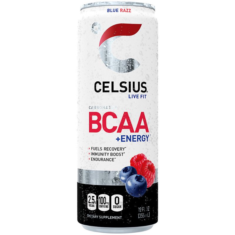Photo 1 of ***EXP 06/23*** Celsius Carbonated BCAA Energy Drink Blue Razz (12 Drinks, 12 Fl Oz. Each)
