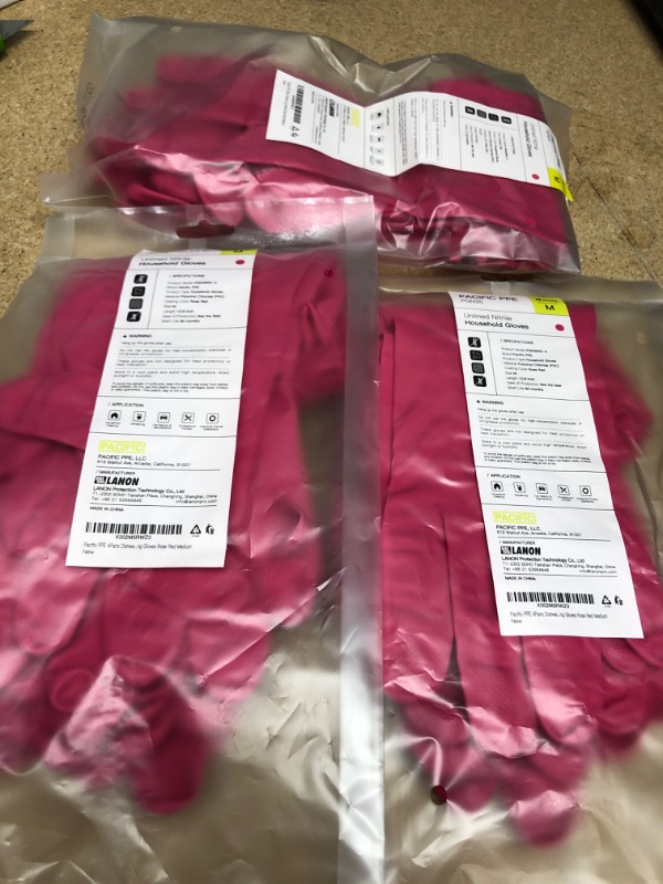 Photo 2 of ***3 Pack*** PACIFIC PPE 4 Pairs Nitrile Dishwashing Gloves , Kitchen Gloves, Cleaning, Unlined, Rose Red, Medium