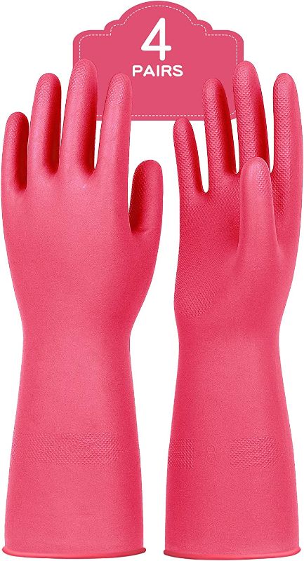 Photo 1 of ***3 Pack*** PACIFIC PPE 4 Pairs Nitrile Dishwashing Gloves , Kitchen Gloves, Cleaning, Unlined, Rose Red, Medium