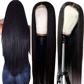 Photo 1 of Hermosa 13x4 Glueless Lace Front Wigs Human Hair 150% Density 9A Brazilian Straight Human Hair Wigs for Women Pre Plucked with Baby Hair Natural Hairline 20 inch