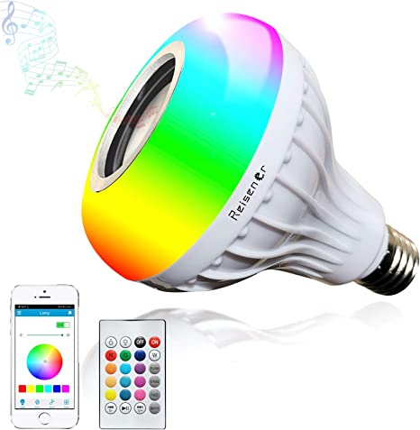 Photo 1 of Reisener LED Bluetooth Light Bulbs with Speaker, RGB Wireless Smart Music E26 Bulbs with Cool White, Color Changing with Remote & APP Control for Party, Home, Bedroom Decorations