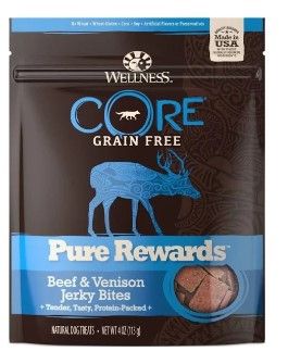 Photo 1 of (X9) Wellness CORE Natural Grain Free Pure Rewards Beef and Venison Recipe Jerky Bites Dog Treats 4-oz
EX:05/15/2022