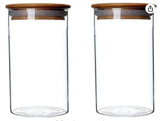 Photo 1 of 2 Piece Clear Glass Canister Food Storage Jar With Airtight Wood Lids Air Tight Storage Containers for Coffee Bean Loose Leaf Tea Containers Sugar Cookies Dry Fruit Nuts Candy Jars size 350ML/11.7oz
