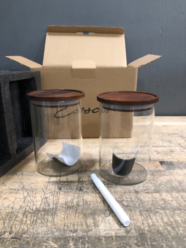 Photo 1 of 2 Piece Clear Glass Canister Food Storage Jar With Airtight Wood Lids Air Tight Storage Containers for Coffee Bean Loose Leaf Tea Containers Sugar Cookies Dry Fruit Nuts Candy Jars size 350ML/11.7oz
