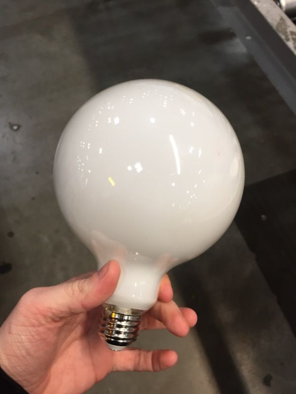 Photo 2 of 100-Watt Equivalent G40 Dimmable Straight Filament White Glass E26 Vintage Edison LED Light Bulb, Soft White