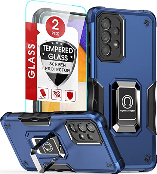 Photo 1 of Amytor Samsung Galaxy A33 5G Case, A33 5G Phone Case with [2 Pack] Tempered Glass Screen Protector, [Military-Grade] Defender Case with Ring Holder Kickstand for Samsung A33 5G (Blue) X 2
