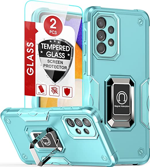 Photo 1 of Amytor Samsung Galaxy A33 5G Case, A33 5G Phone Case with [2 Pack] Tempered Glass Screen Protector, [Military-Grade] Defender Case with Ring Holder Kickstand for Samsung A33 5G (Mint) X 2

