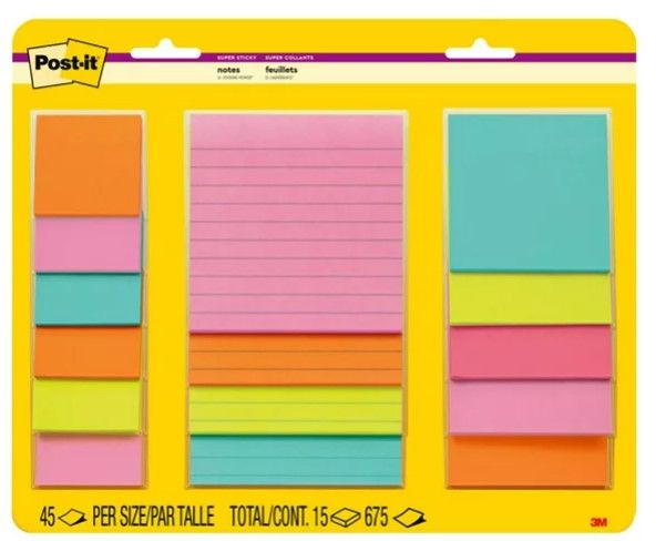 Photo 1 of 2-pack
Post-it Super Sticky Notes, Assorted Sizes, Supernova Neons, Lined, 15 Pads