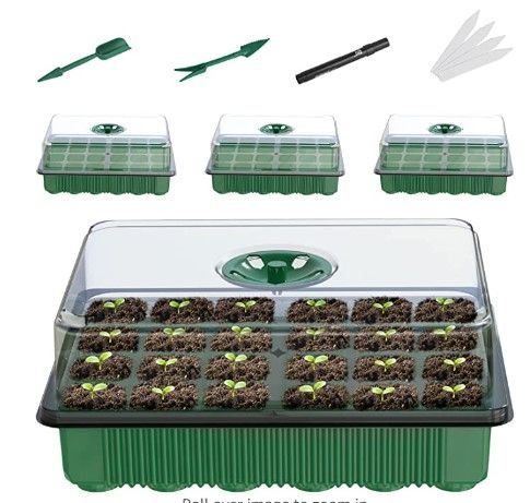 Photo 1 of 4-Pack Seed Starter Tray Seedling Starter Kits,Plant Starter Kit with Humidity Domes for Seeds Growing Starting-12 Cells per Tray
