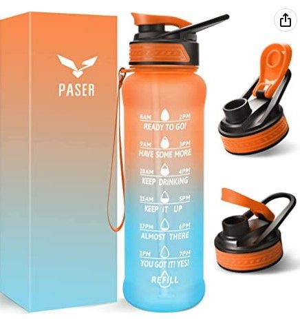 Photo 1 of (X7) PASER 24/32 oz Motivational Water Bottle with Time to Drink, Removable Straw & Time Marker, Tritan BPA-Free, Flip Lid Fast Flow & Leak Proof Water Jug for School, Office, Fitness, Outdoor Sports…
