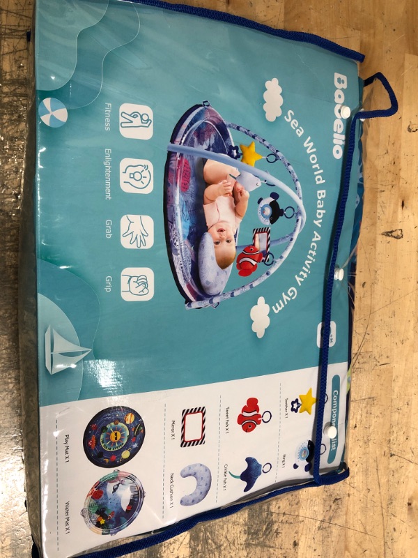 Photo 2 of Babelio Baby Gym Mat & Tummy Time Water Mat 2 in 1, 3 Different Assembly Methods, 6 Activity Play Mat Toys, Sensory Development and Fun Experience for Infant, 33.5" x 33.5"
