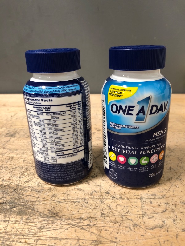 Photo 2 of (X2) One A Day Men’s Multivitamin, Supplement with Vitamin A, Vitamin C, Vitamin D, Vitamin E and Zinc for Immune Health Support, B12, Calcium & more, 200 count
EX:12/2023