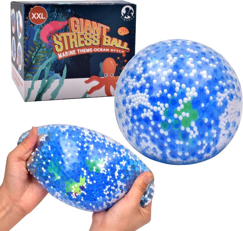 Photo 1 of YIQUDUO 4.8-Inch Giant Jumbo Stress Ball for Adults and Kids, Large Squishy Ball, Sensory Fidget Ball Squeeze Toy Filled with Sea Animals and Water Beads