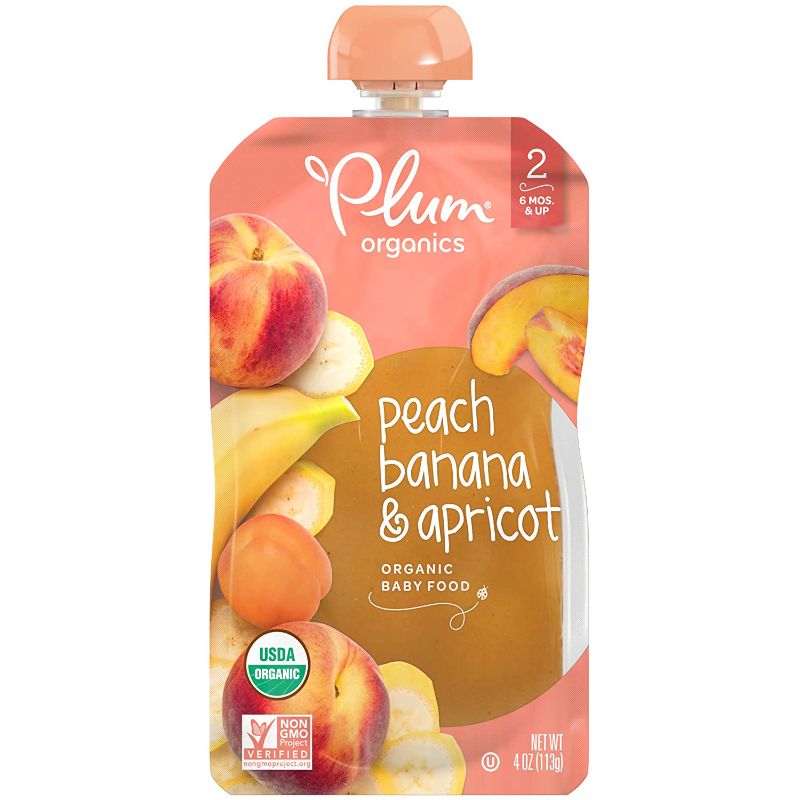 Photo 1 of ***EXP 8/14/22*** Plum Organics Baby Food Pouch | Stage 2 | Peach, Banana and Apricot | 4 Ounce | 24Pack | Organic Food Squeeze for Babies, Kids, Toddlers