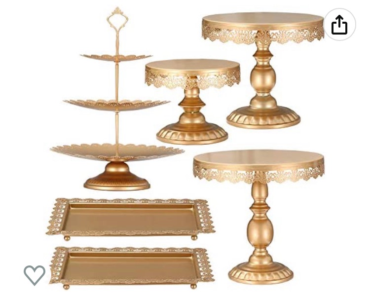 Photo 1 of (BENT/SCRATCHED) XINLIYA Set of 6 Pieces Metal Cake Stands Round Cake Stands Square Candy Fruite Display Plate Cupcake Serving Tower Wedding Brithday Party Celebration Home Decoration,Antique Gold
