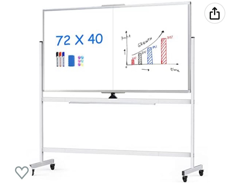 Photo 1 of (BENT/WARPED BOARD; DAMAGED FRAME; BENT LEGS) 72 x 40 Double Sided Rolling Whiteboard, Mobile Whiteboard Magnetic White Board - Large Reversible Dry Erase Board Easel Standing Board on Wheels with Silver Aluminum Frame and Stand