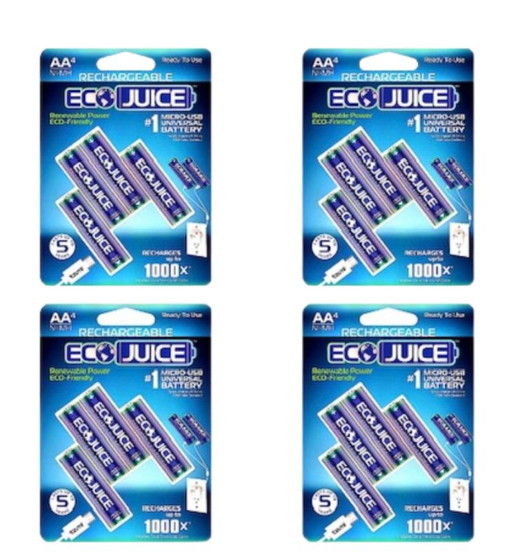 Photo 1 of 4 PACKS OF 4 ECO JUICE AAA RECHARGEABLE BATTERIES MICRO USB NIMH UNIVERSAL 1000X PRECHARGED NEW $35.50