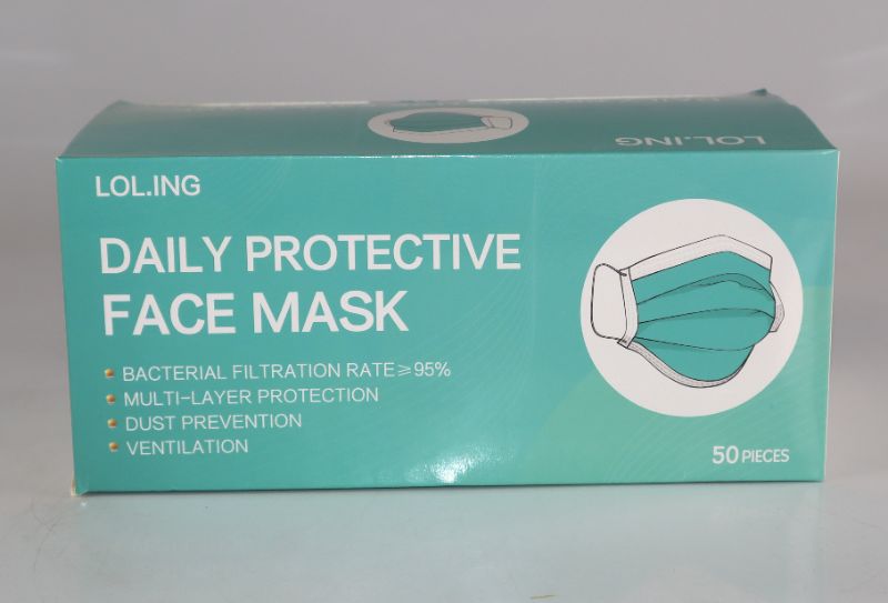 Photo 1 of 50 PACK OF 3 PLY DISPOSABLE MASKS 1ST LAYER FILTERS DUST AND ODER 2ED LAYER FILTERS SMALL PARTICLES 3RD LAYER ANTI ALLERGY LAYER NEW SEALED $13.50