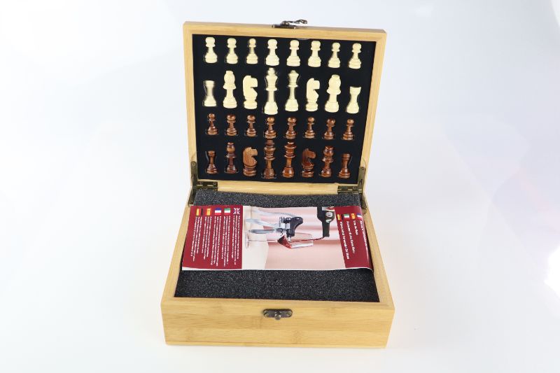 Photo 4 of WINE ACCESSORIES CHESS SET WOODEN CHESS BOX WHITE AND BROWN CHESS PIECES COMPLETE WITH WINE OPENER KORK AND HOLDER NEW IN BOX $69.99