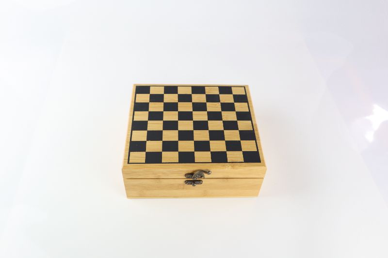 Photo 2 of WINE ACCESSORIES CHESS SET WOODEN CHESS BOX WHITE AND BROWN CHESS PIECES COMPLETE WITH WINE OPENER KORK AND HOLDER NEW IN BOX $69.99