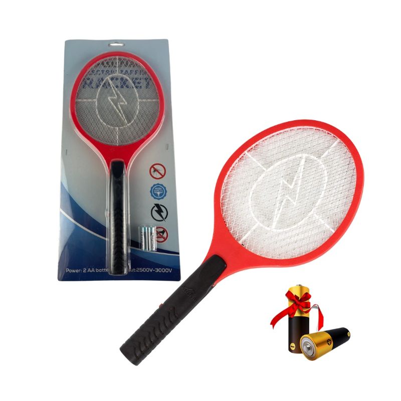 Photo 1 of BUG ELECTRIC FLY AND MOSQUITO SWATTER RACKET 18 INCHES CAN BE USED INDOORS AND OUTDOORS BATTERY OPERATED 2 AA BATTERIES INCLUDED 3000 VOLTS COLOR RED NEW $25
