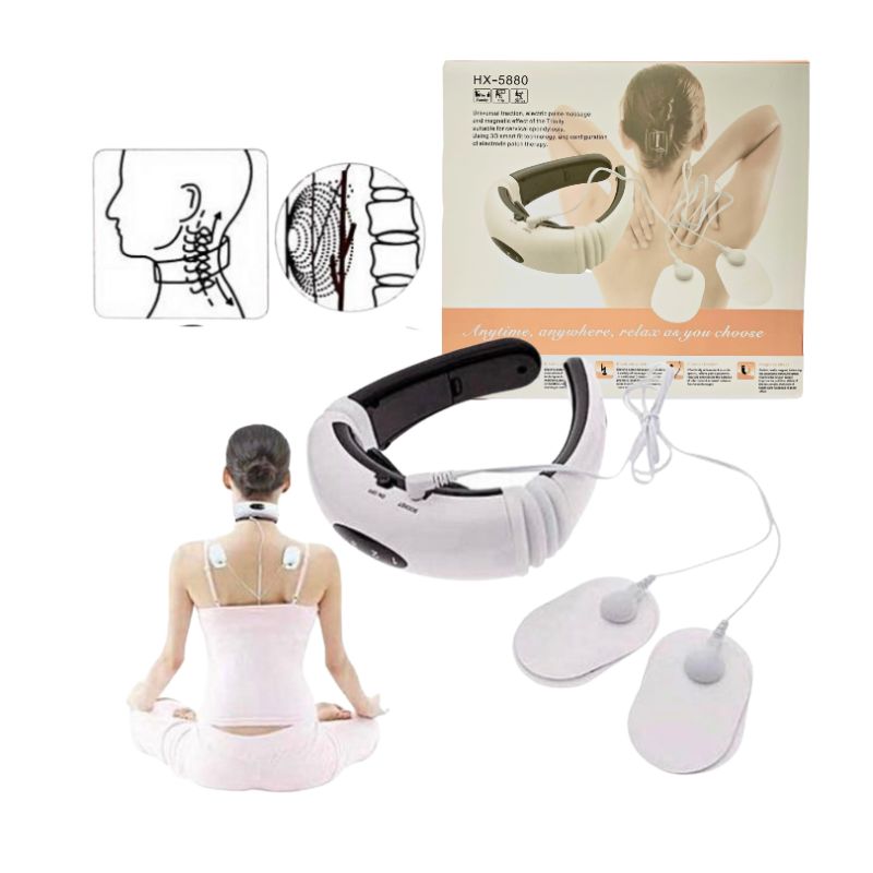 Photo 1 of NECK ELECTRIC PULSE MASSAGER REDUCES CHRONIC PAIN INCREASES MUSCLE STRENGTH TO IMPROVE THE CIRCULATION SYSTEM INCLUDES 1 NECK MASSAGER 2 ELECTRODE STRIPS 1 HEADPHONE 2 AAA BATTERIES NEW IN BO $19.99