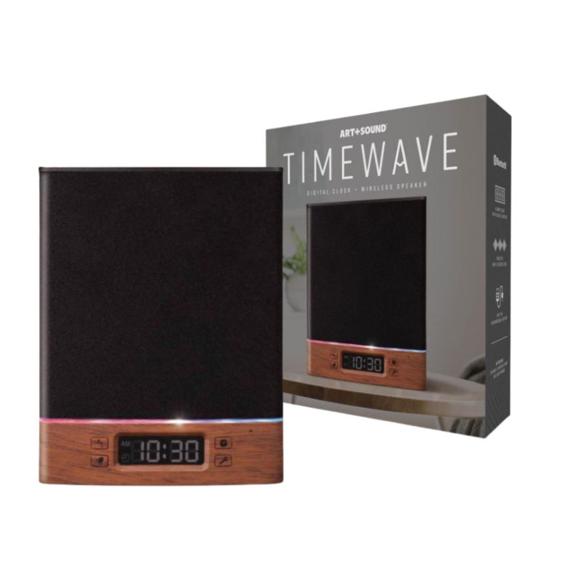 Photo 1 of ART SOUND TIME WAVE DIGITAL CLOCK WIRELESS SPEAKER WITH BLUETOOTH ALARM CLOCK REACTIVE MULTICOLORED LED BUILT-IN RECHARGEABLE BATTERY AND CHARGING CABLE NEW IN BOX $75