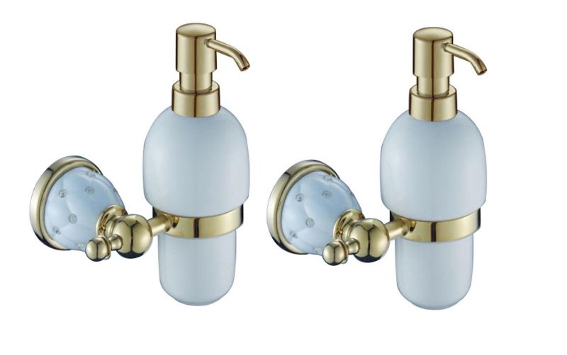 Photo 1 of 2 PACK CRYSTAL LIQUID SOAP DISPENSER WHITE GOLD BRASS MOUNT GOLD CHROME FINISH NEW IN BOX $98