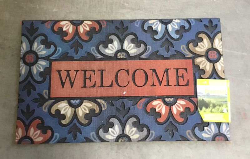Photo 1 of ABSTRACT FLORAL WELCOME MAT 18IN X 30IN  96 PERCENT RECYCLED RUBBER NEW $24.99