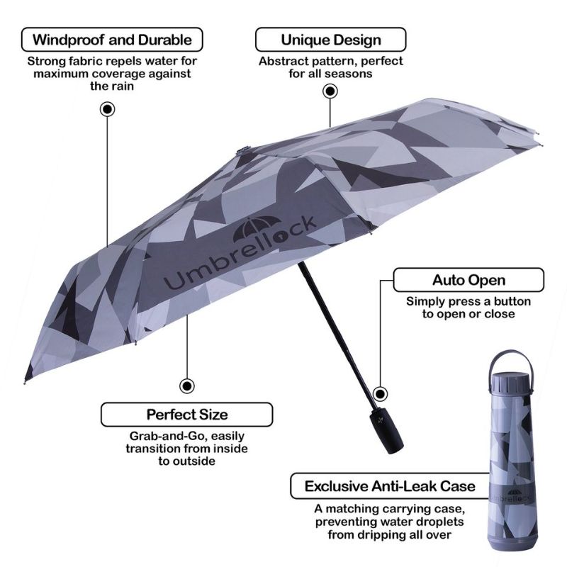 Photo 2 of UMBRELLOCK DURABLE FOLDABLE UMBRELLA COMES IN A COMPACT CASE TO KEEP WATER AWAY FROM ITEMS COLOR GREY NEW $29.99