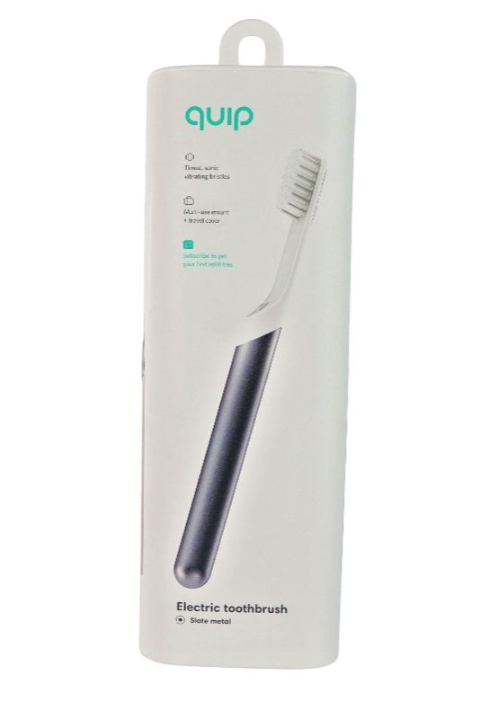Photo 2 of QUIP TOOTHBRUSH HAS A SOFT BRISTLED HEAD SLIM HANDEL TIMED SONIC VIBRATIONS COMES WITH A COVER 3MONTH BATTERY LIFE COLORS SLATE NEW IN BOX$45.99
