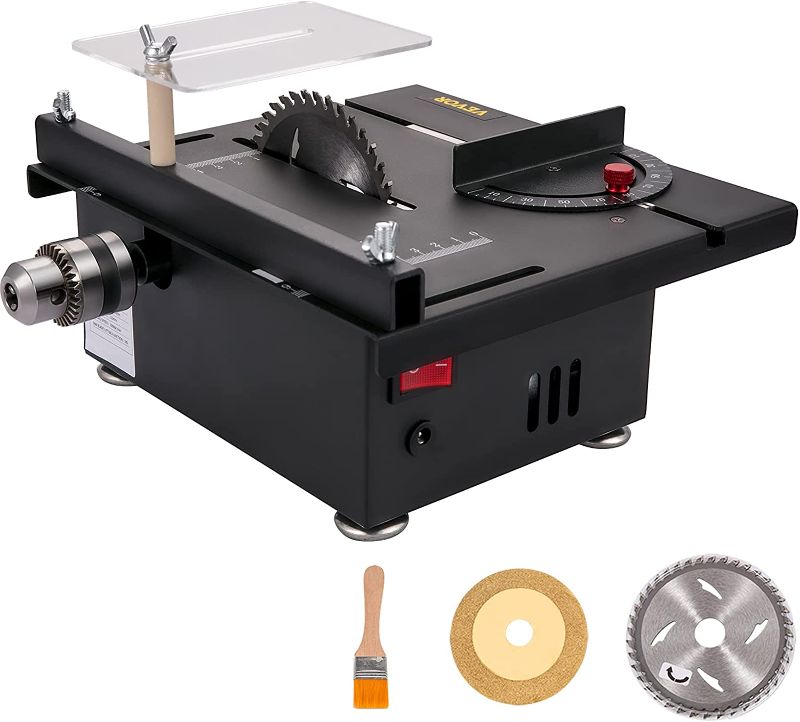 Photo 1 of CNCEST Mini Table Saw, Woodworking Mini Sliding Table Saw Household Multifunctional Bench Saw Kit, 0°-90° Angle Adjustment, for Metal Plastic Wood Cutting Bench Saw Kit
