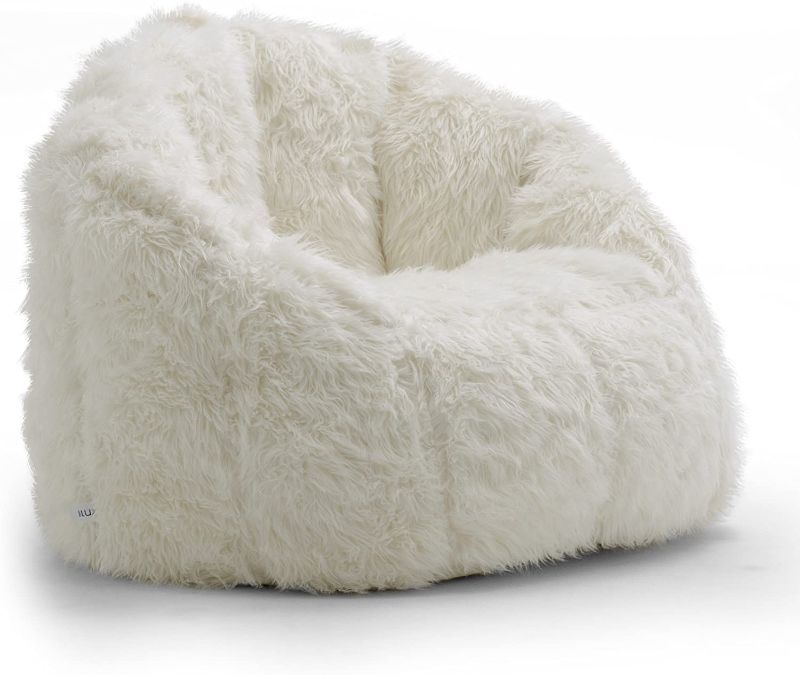 Photo 1 of Big Joe, Milano Shag Ivory Bean Bag Chair, Ivory