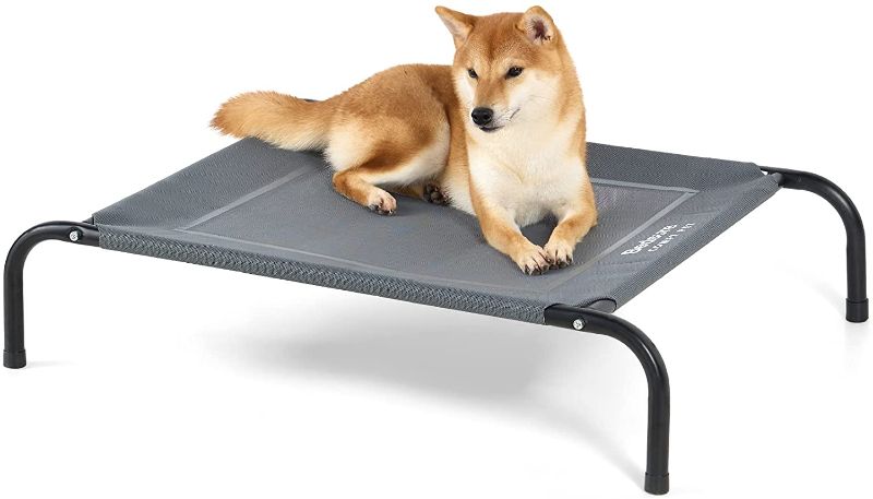 Photo 1 of 28x25Bedsure Elevated Dog Bed, Ourdoor Raised Dog Cots Beds with No-Slip Feet, Stable Frame & Durable Supportive Teslin Recyclable Mesh, Breathable, Indoor and Outdoor Pet Beds S