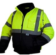 Photo 1 of PYRAMEX RJ3210M Safety Bomber Jacket with Quilted Lining, Hi-Vis Lime, Medium
