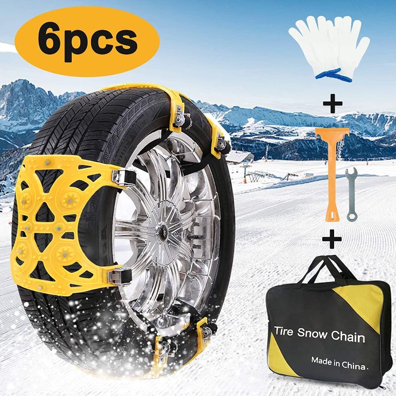Photo 1 of AgiiMan Snow Chains for Cars -Adjustable Emergency Anti-Skid 6Pcs Chains for Ice Road, Mud Road and Sand, Uphill Road Universal Snow Chains