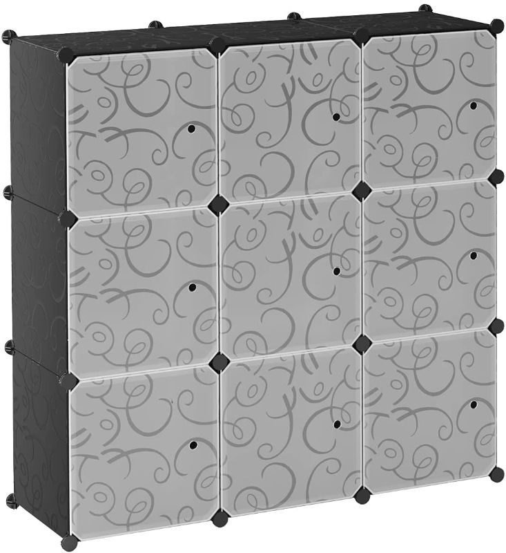 Photo 1 of BASTUO Cube Storage Organizer, 9 DIY Plastic Closet Organizer Cabinet, Modular Bookcase Storage Shelves, Cube Organizer with Doors for Office, Livingroom, Black
