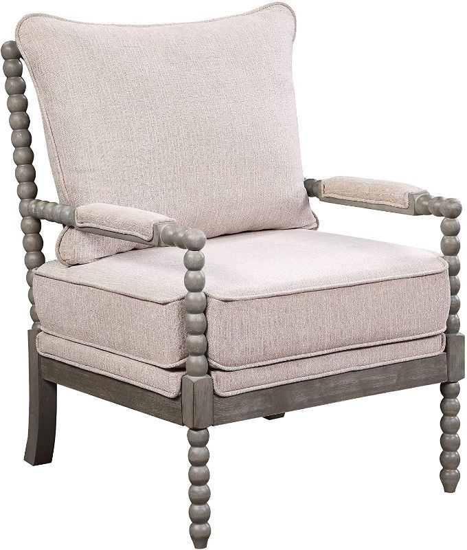 Photo 1 of Ave Six Abbott Spindle Accent Chair with Padded Spring Seat and Brushed Grey Base, Linen Fabric