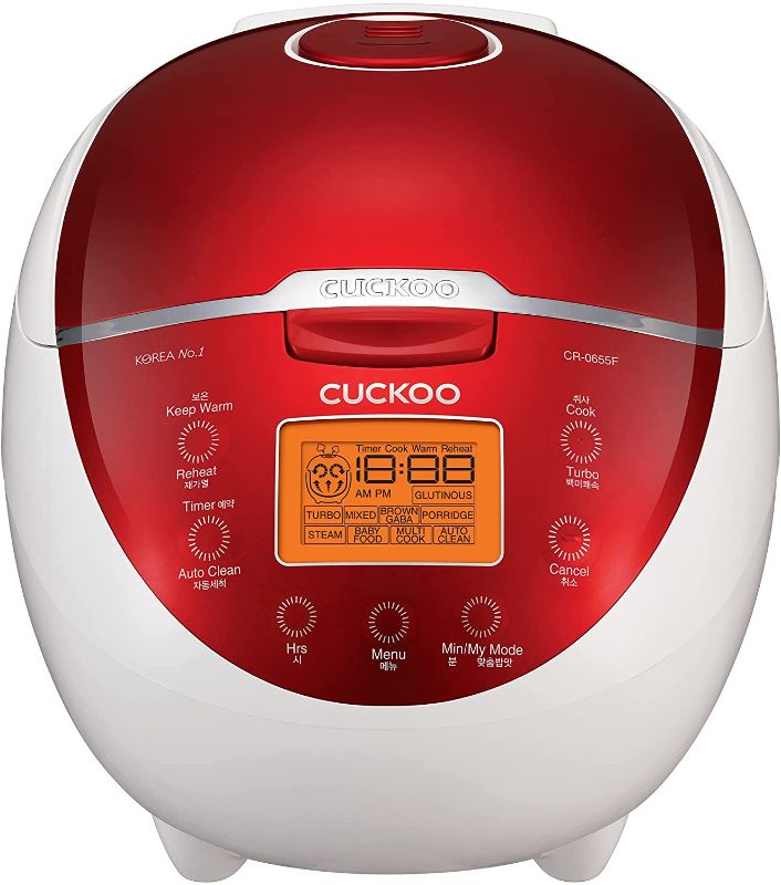 Photo 1 of CUCKOO CR-0655F | 6-Cup (Uncooked) Micom Rice Cooker | 12 Menu Options: White Rice, Brown Rice & More, Nonstick Inner Pot, Designed in Korea | Red/White