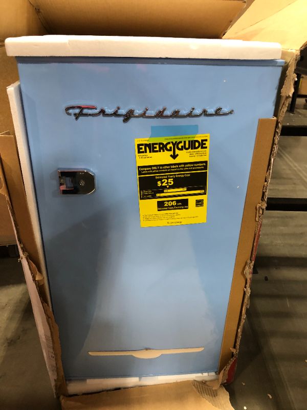 Photo 2 of Frigidaire EFR376-BLUE 3.2 Cu Ft Blue Retro Bar Fridge with Side Bottle Opener