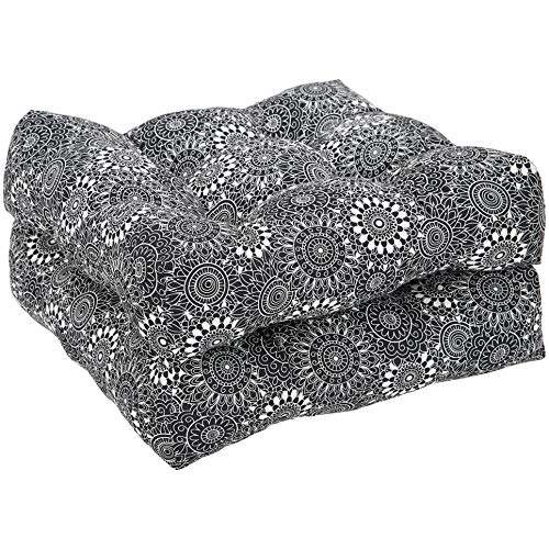 Photo 1 of Amazon Basics Tufted Outdoor Seat Patio Cushion - Pack of 2, 19 x 19 x 5 Inches, Black Floral
