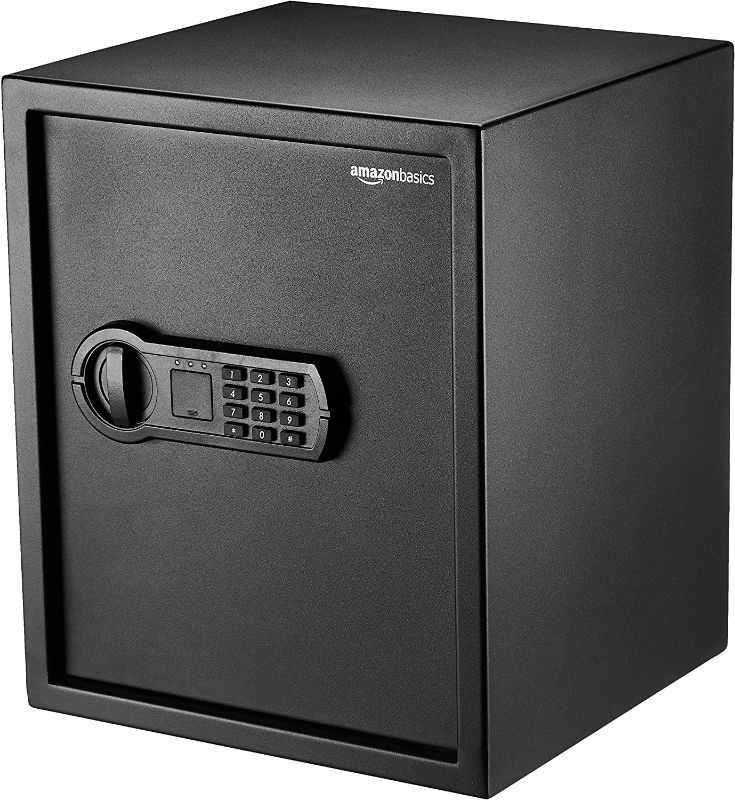 Photo 1 of Amazon Basics Steel Home Security Safe with Programmable Keypad - Secure Documents, Jewelry, Valuables - 1.52 Cubic Feet, 13.8 x 13 x 16.5 Inches, Black
