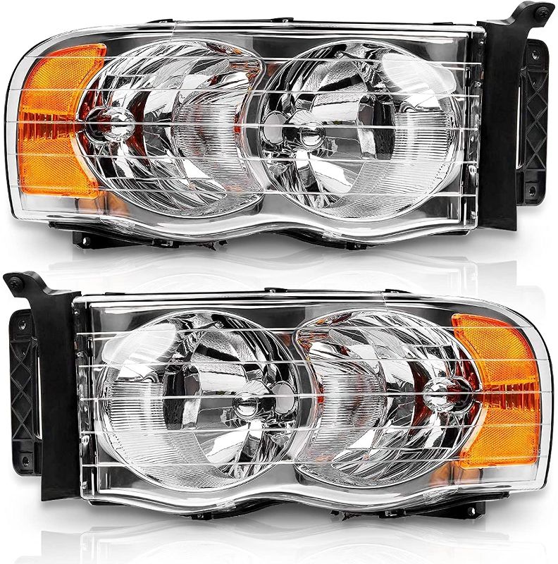 Photo 1 of 2002-2005 Ram Headlight Assembly by ADCARLIGHTS - Headlights for 2002-2005 Dodge Ram 1500 / 2003-2005 Ram 2500 3500 Left and Right - Black Housing
